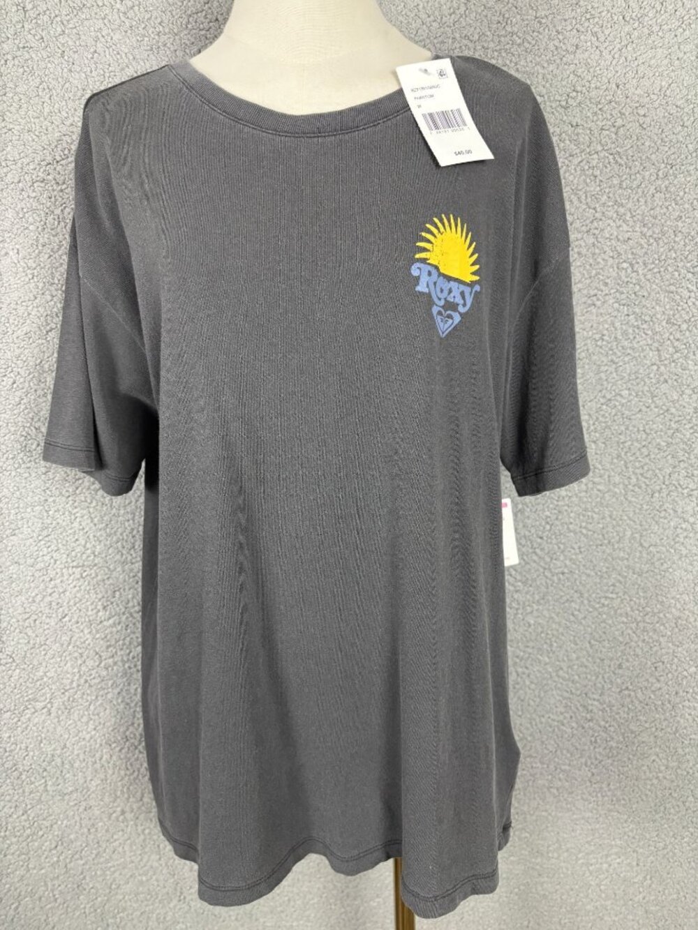 Roxy Women's Phantom Gray Swell Seeker  Graphic Tee-Shirt Med 100% Cotton NWT's